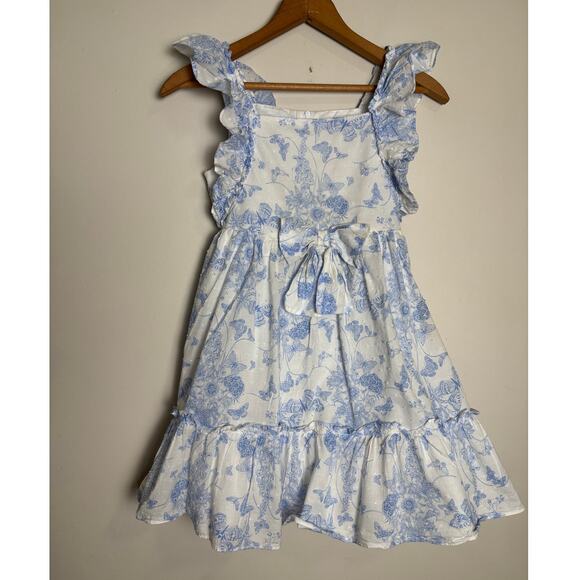 Bonnie Jean Other - Bonnie Jean Girls Dress Sz 8 Blue & White Floral Butterfly Flutter Sleeve Party